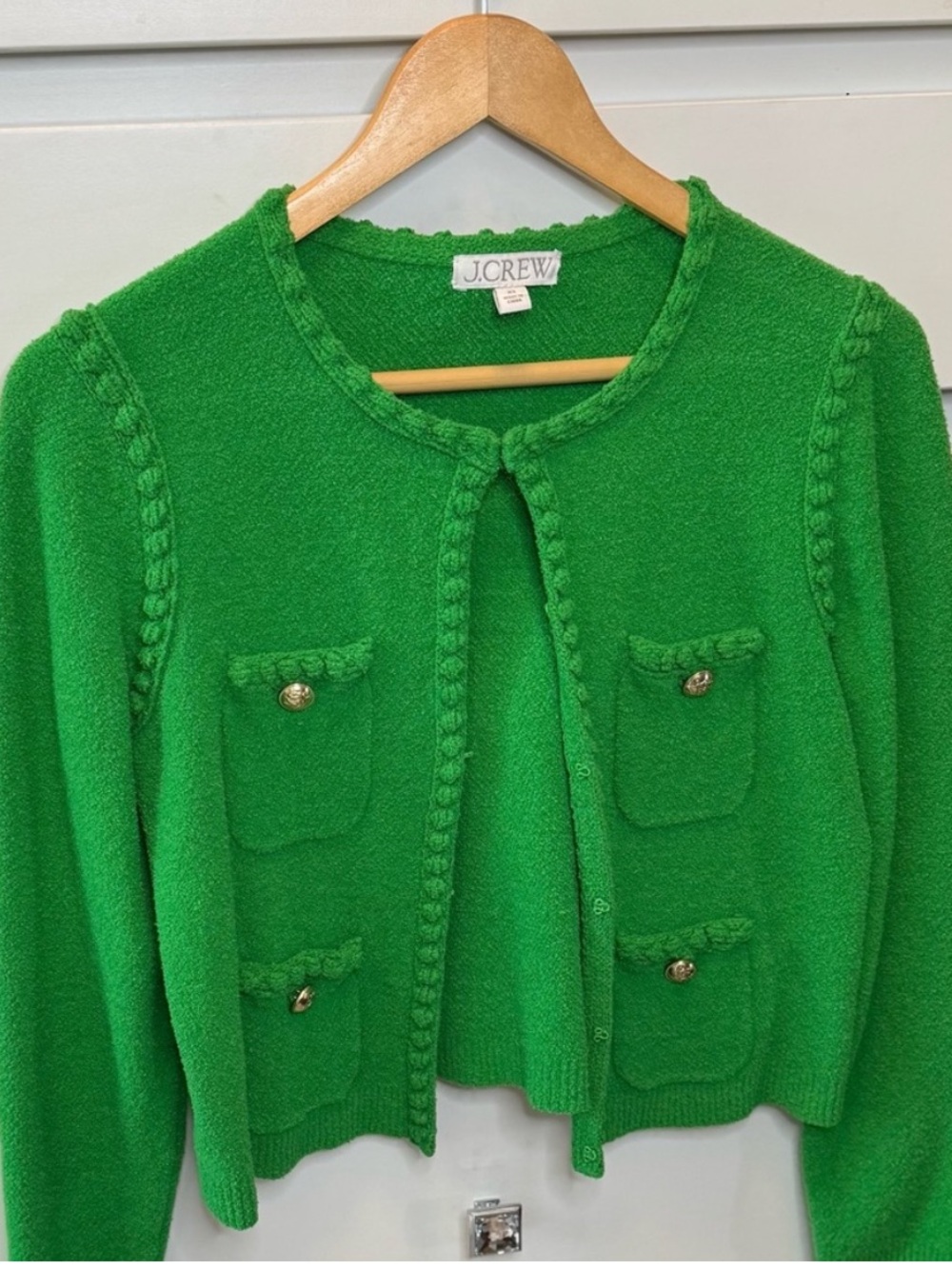 J Crew Sweater Women Odette Lady Jacket Boucle Preppy in Kelly Green Size XS - Picture 2 of 5